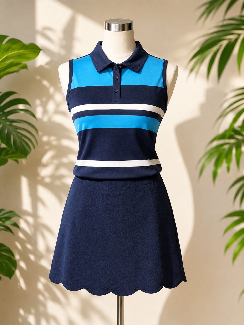 NWT Lady Hagen Golf Outfit Set XS Navy Sleeveless Polo & Scallop Skort
